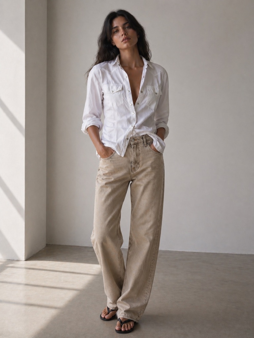 Stateside White Western Shirt with Silver Snap Buttons